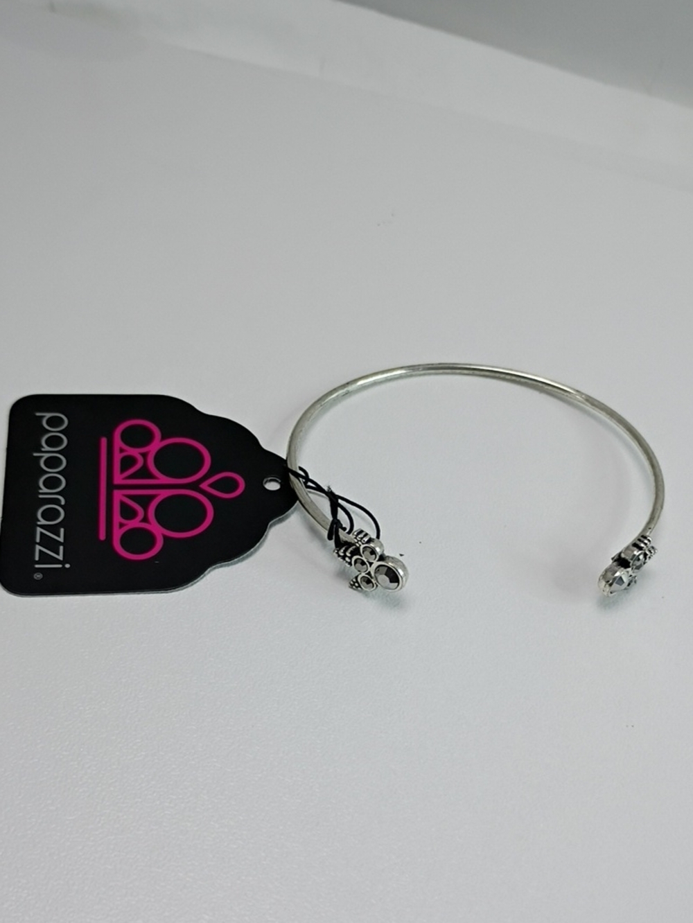 paparazzi Silver Open Cuff Bracelet with Clear Crystal Ends